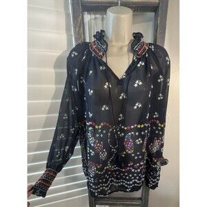 CAbi – Enjoy Sheer Floral Smocked Boho Blouse #5784 – XS